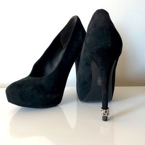 Black platform suede stilettos